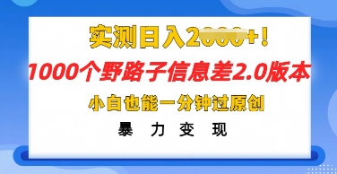 2025抖音1000个野路子信息差最新玩法,一分钟过原创,暴力变现月入几k-下班副业站