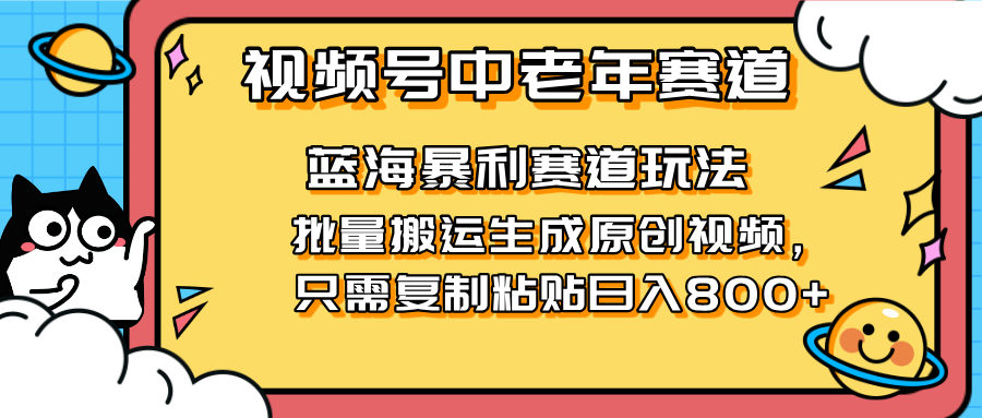 （14314期）2025视频号中老年短视频蓝海暴利风口！复制粘贴搬运视频单日赚800+，无...-下班副业站