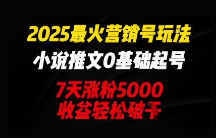 2025最火营销号玩法:小说推文0基础起号,7天涨粉5000,收益轻松破k-下班副业站